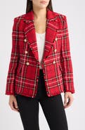 Tahari ASL Plaid Fringe Trim Blazer