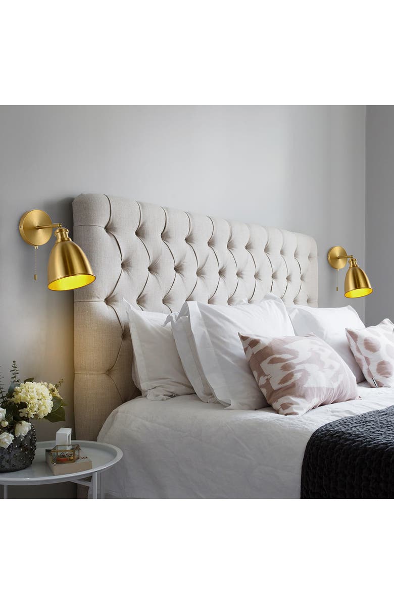 JONATHAN Y Hudson 1-Light Farmhouse Bohemian Iron LED Sconce, Alternate, color, Brass Gold