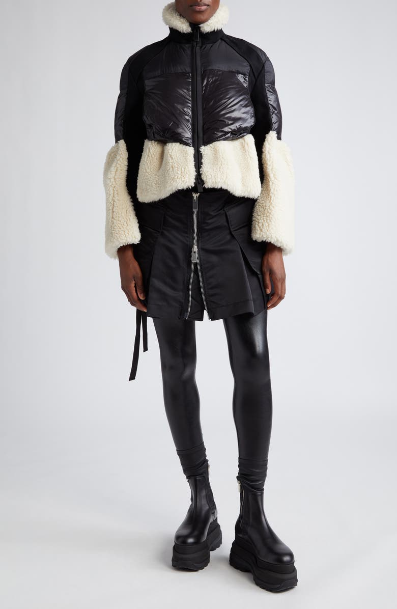 Sacai Faux Shearling & Nylon Padded Blouson Jacket, Alternate, color,