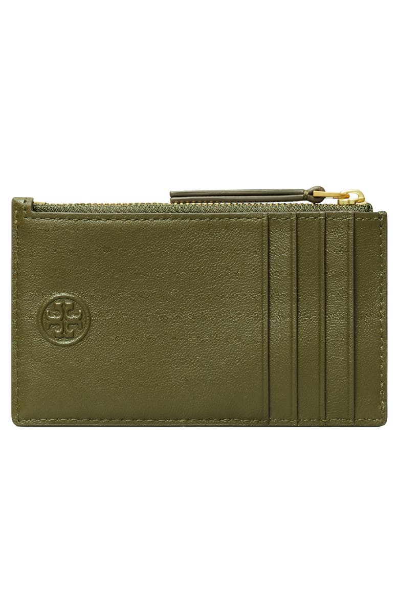 Tory Burch Fleming Quilted Zip Leather Card Case, Alternate, color, Dark Olive