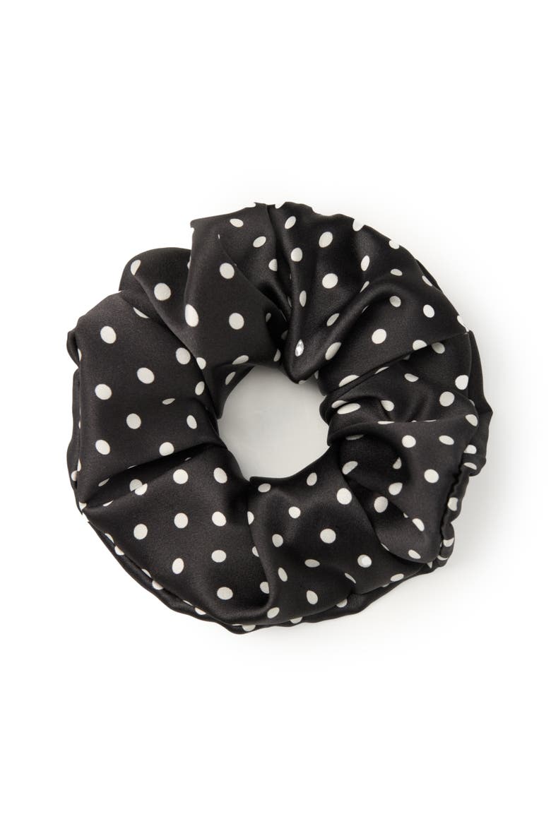 Polka Dot Silk Scrunchie, Main, color, Black