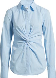 Open Edit Twist Front Stretch Cotton Blend Button-Up Shirt