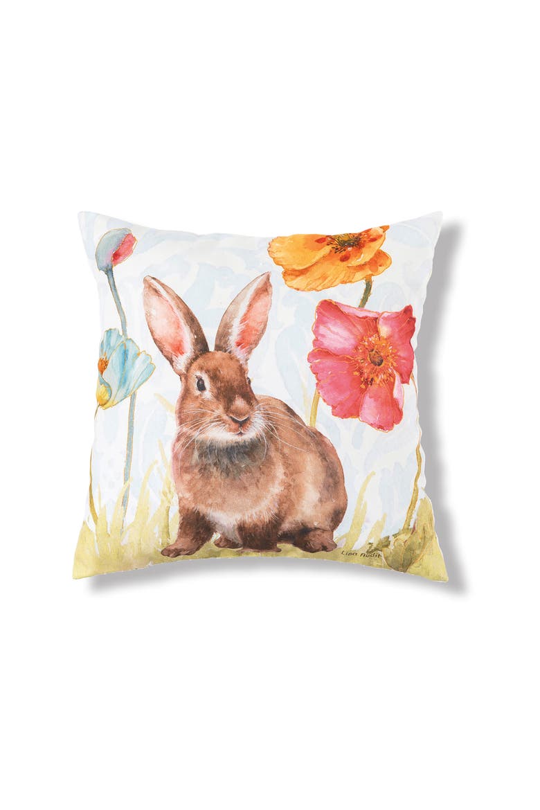 Sitting Easter Bunny Indoor/Outdoor Accent Throw Pillow 18" x 18", Main, color, Green