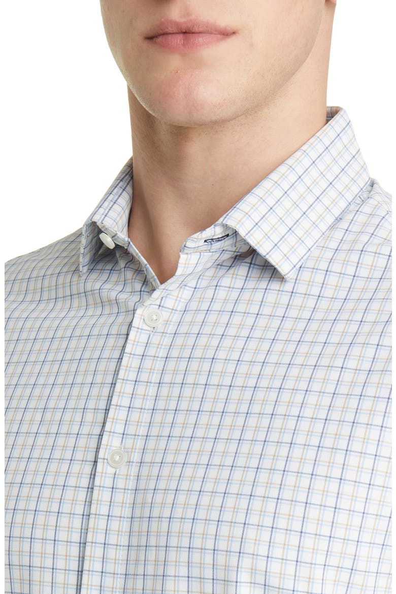 Leeward Trim Fit Ludlow Check Performance Button-Up Shirt, Alternate, color, WHITE