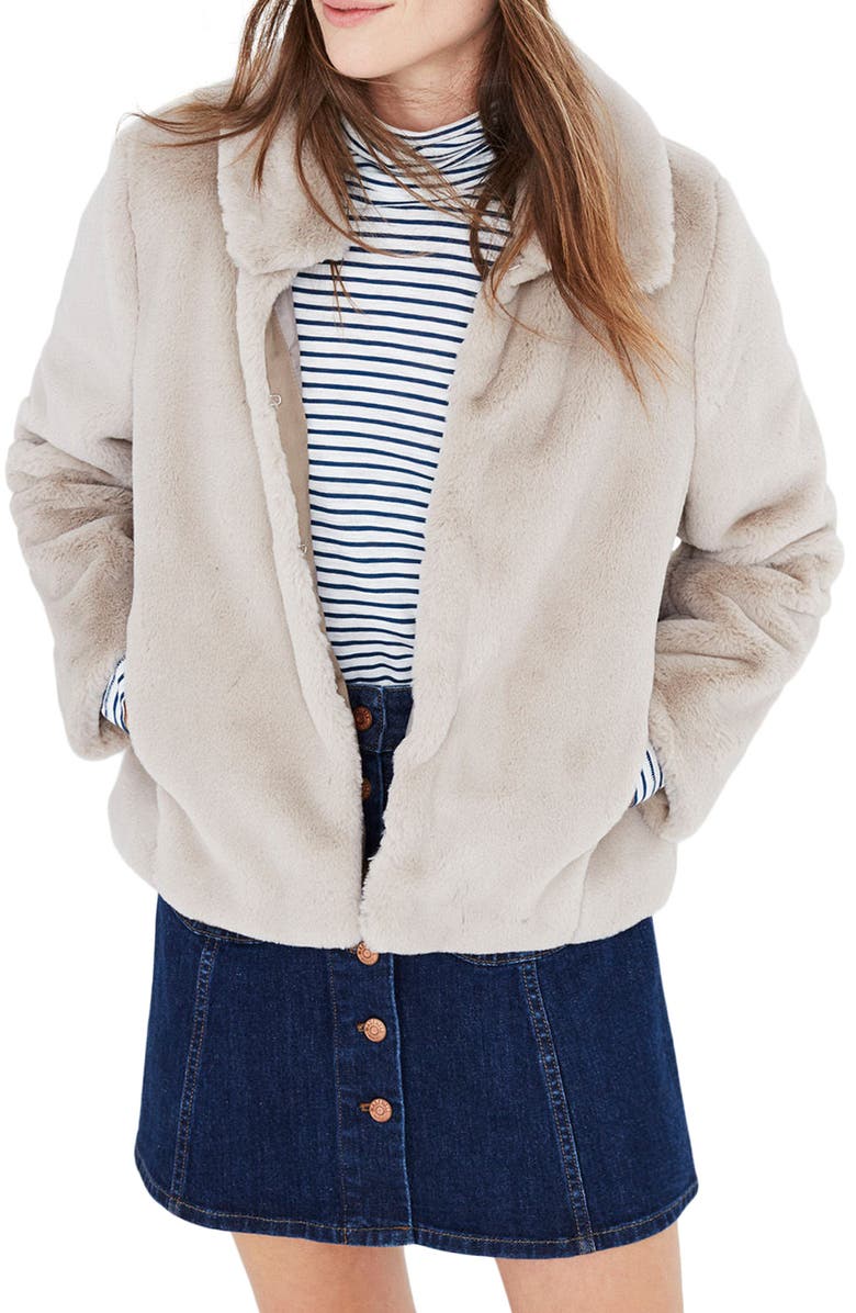 Madewell Shrunken Faux Fur Jacket, Main, color, 