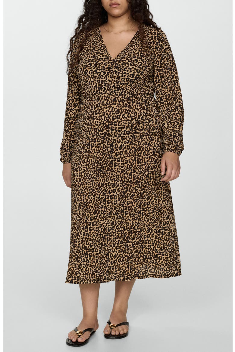 Leopard Long Sleeve Gown, Alternate, color, BROWN