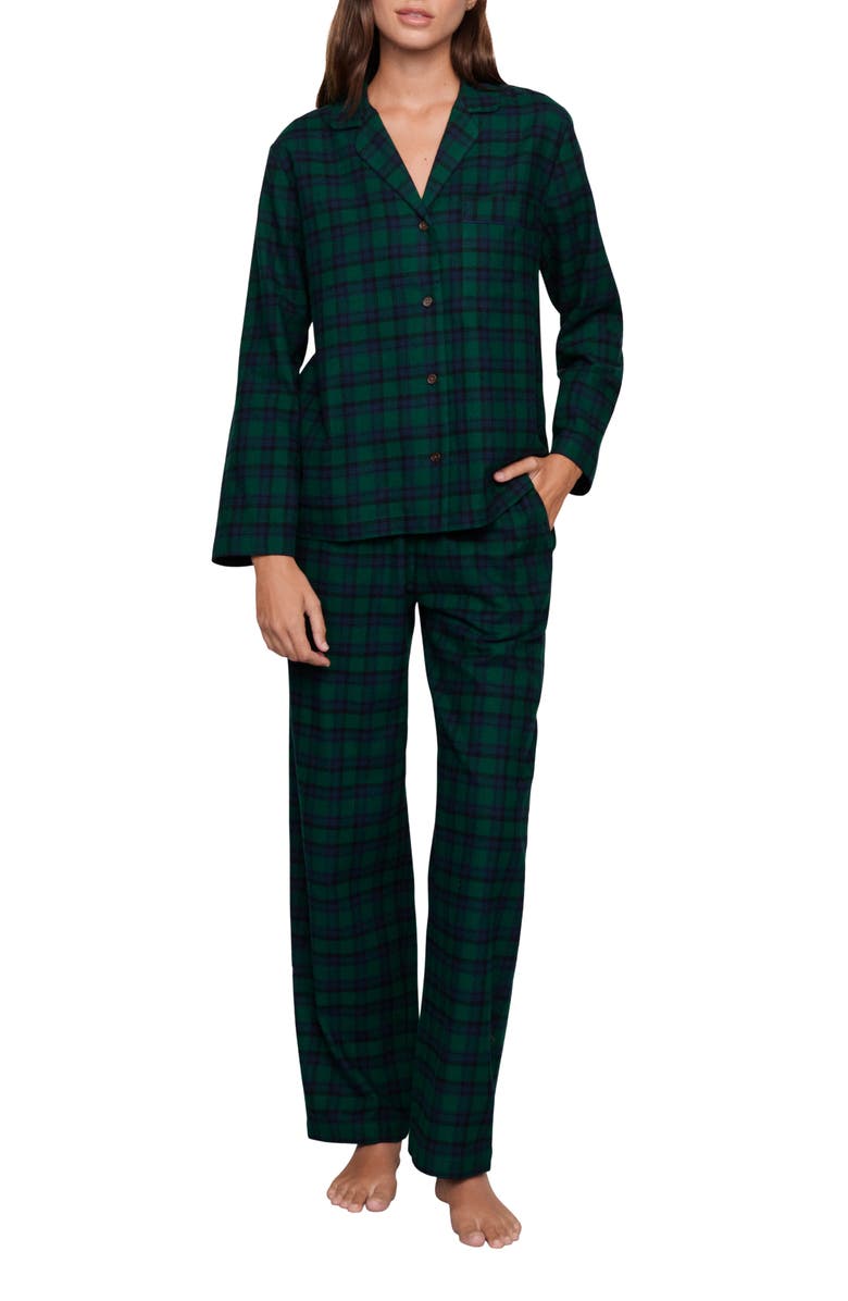 Eberjey Plaid Cotton Flannel Pajamas, Main, color, Blk Watch Tartan Rai
