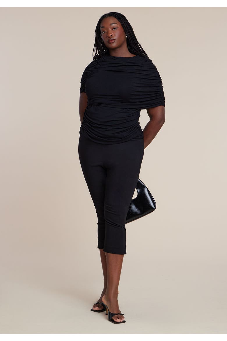 Sleeve Overlay Draped Top, Alternate, color, BLACK ONYX