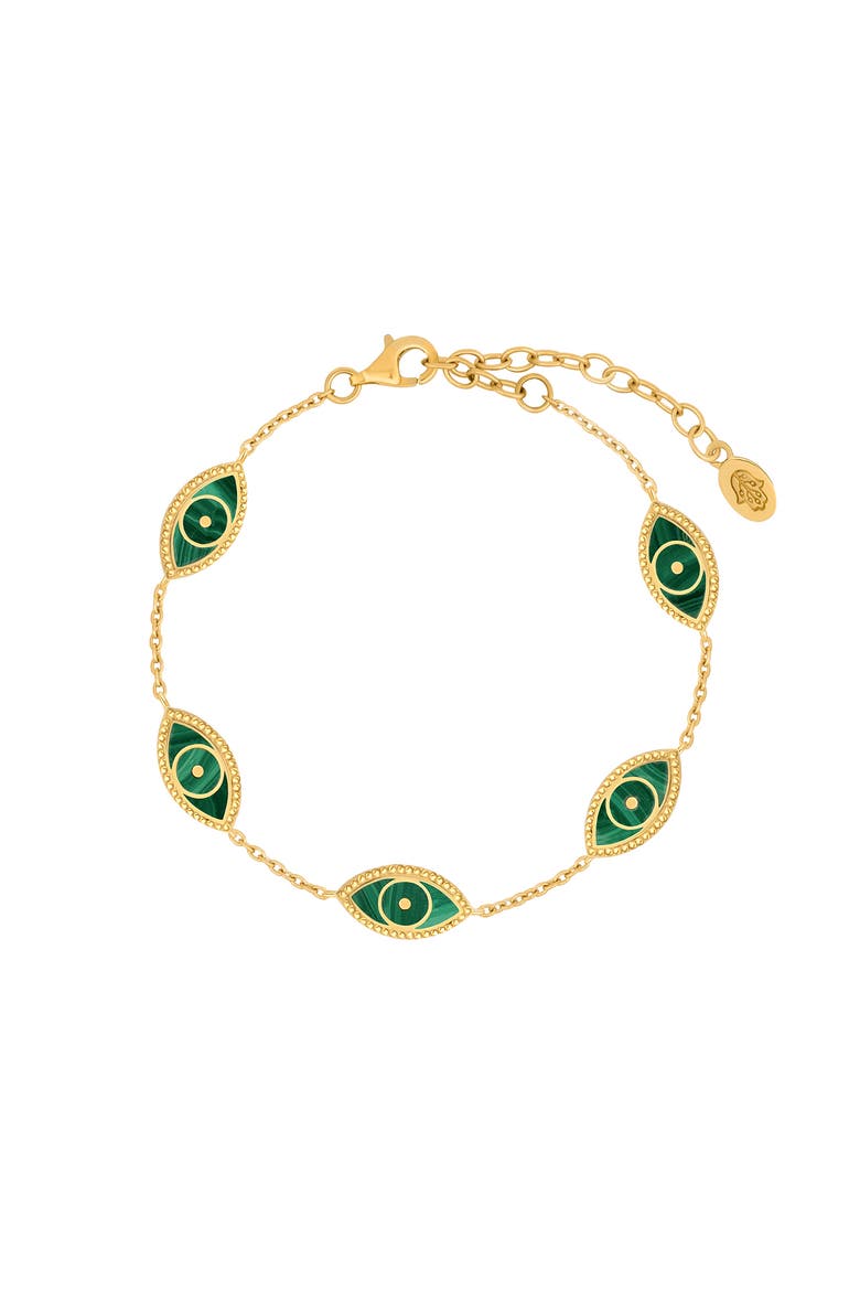 Spiritual Connection Malachite Evil Eye Bracelet, Main, color, Gold/Green