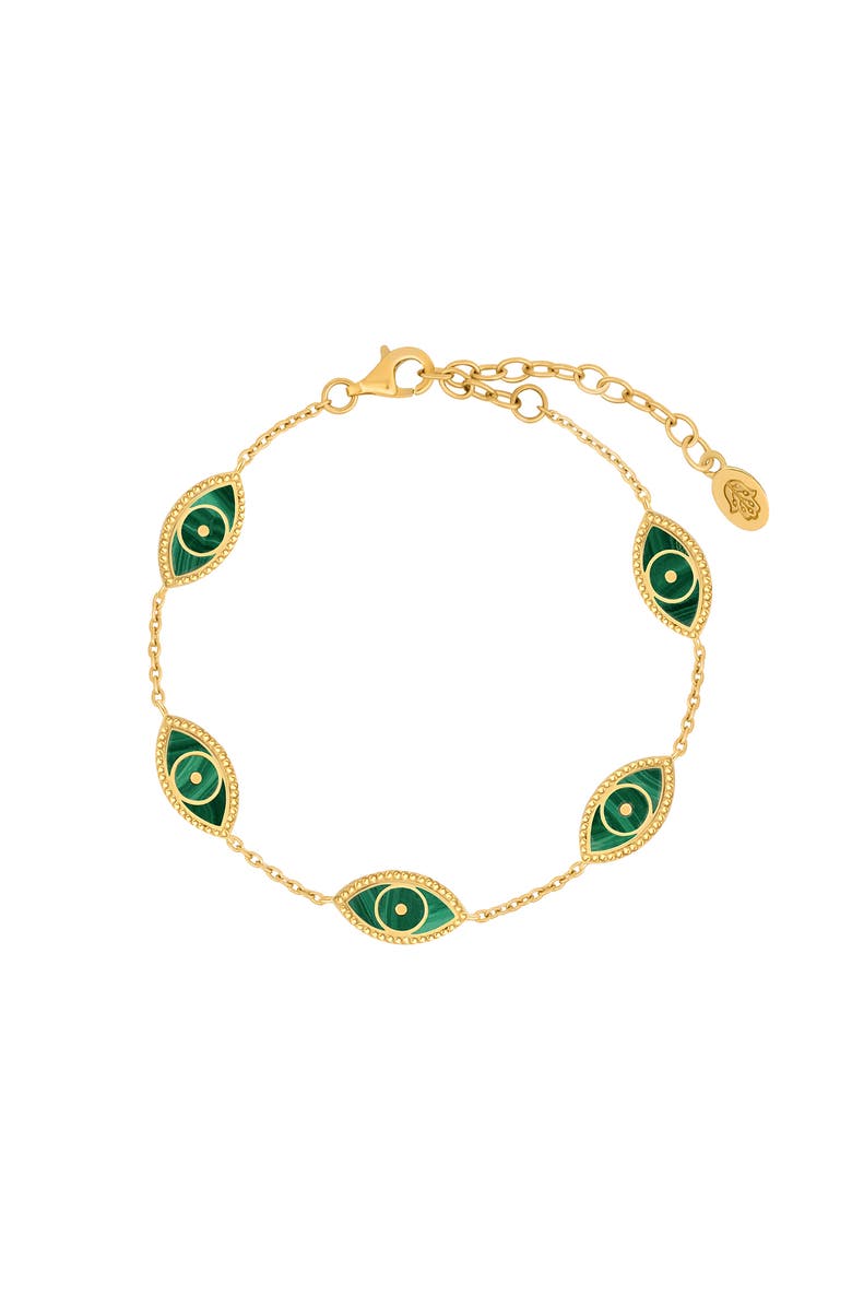 Karma and Luck Spiritual Connection Malachite Evil Eye Bracelet, Main, color, Gold/Green