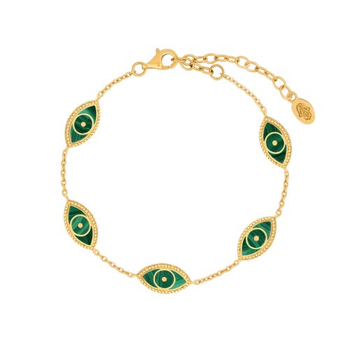 Karma And Luck Spiritual Connection Malachite Evil Eye Bracelet In Gold/green