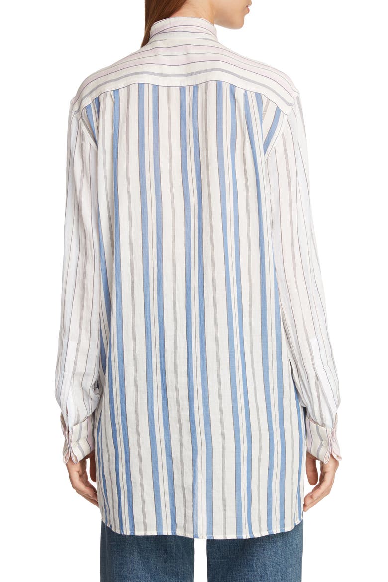 Pajama Stripe Tie Neck Blouse, Alternate, color, IVORY
