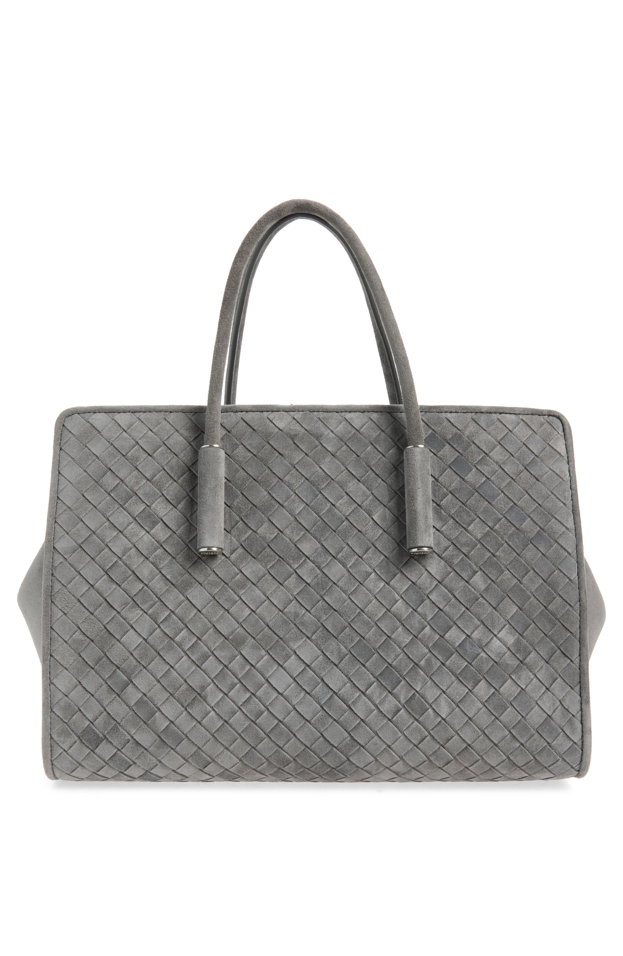 Barbara Intrecciato Suede Tote, Alternate, color, 1689 OBSIDIAN GREY/ SILVER