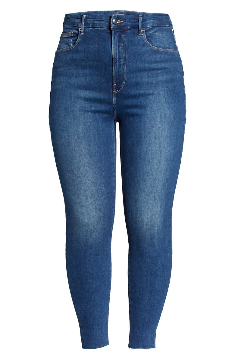 Good American Good Waist High Waist Raw Hem Ankle Skinny Jeans, Alternate, color, 