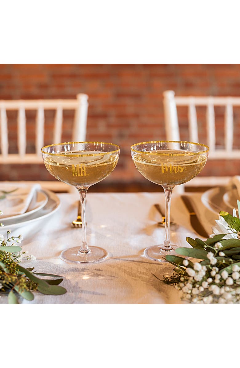 Cathy's Concepts Mr. & Mrs. Set of 2 Champagne Coupe Toasting Glasses, Alternate, color,