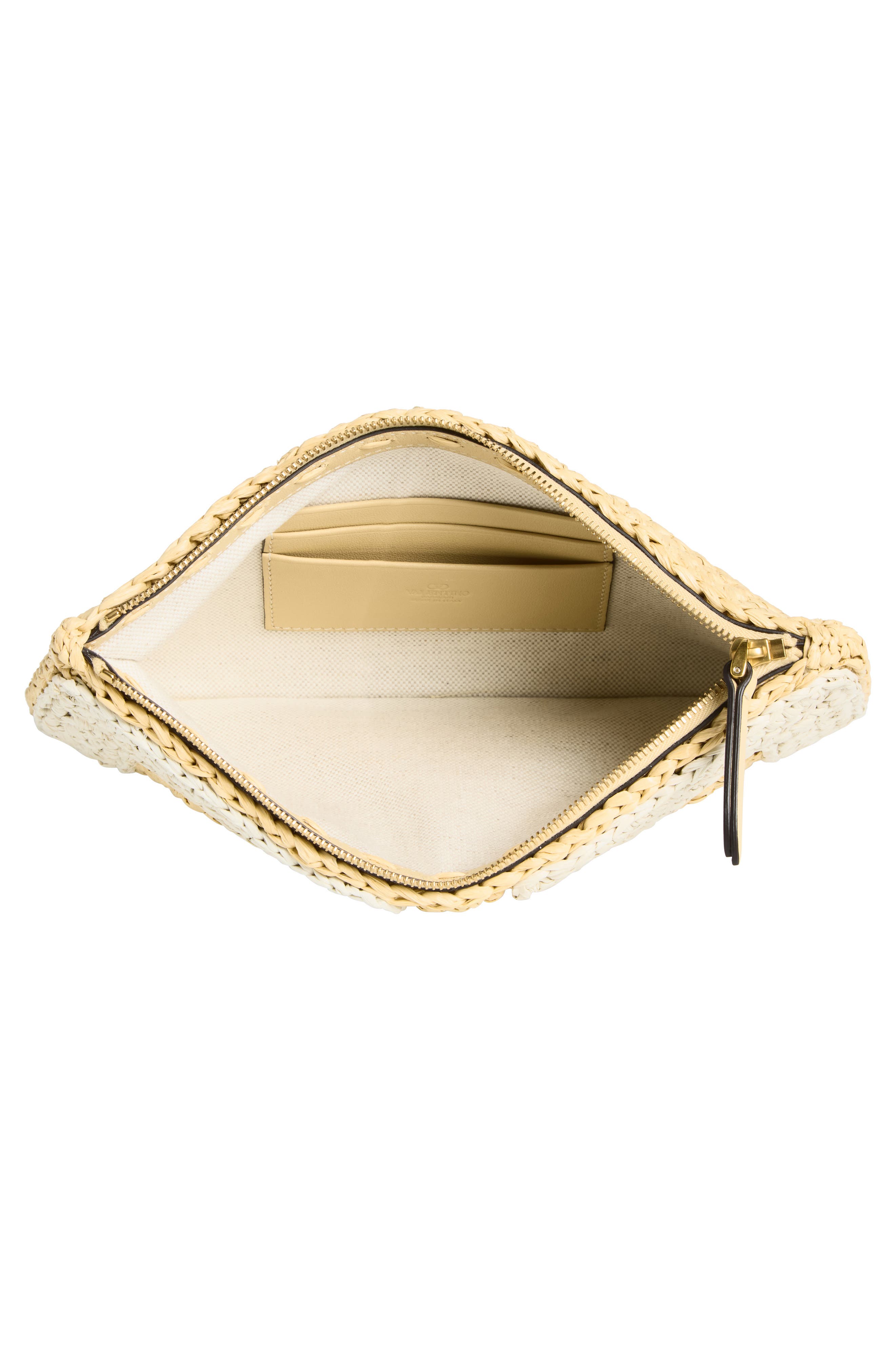 Valentino Garavani Viva Superstar Raffia Clutch, Alternate, color, Natural