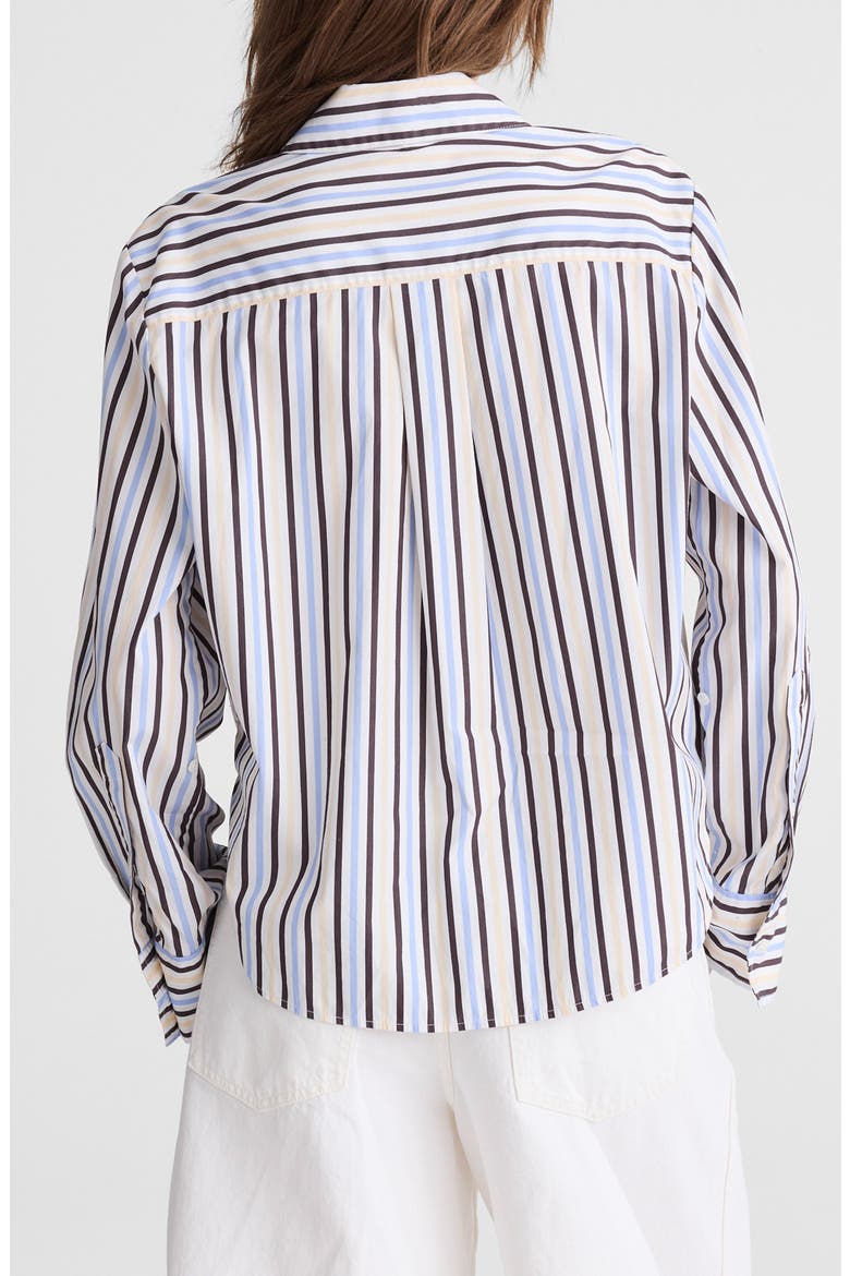 The Signature Y-Neck Cotton Poplin Button-Up Shirt, Alternate, color, BOARDWALK STRIPE
