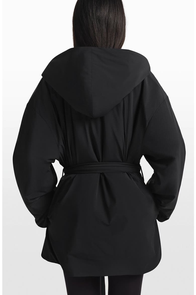 Woven Stretch Nylon Wrap Coat, Alternate, color, OBSIDIAN