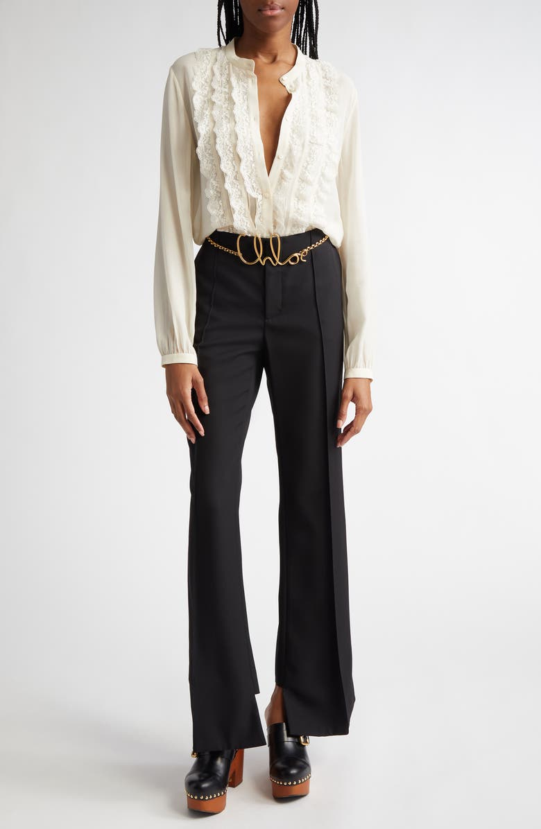 Chloé Ruffle Front Silk Georgette Shirt, Alternate, color, Pristine White