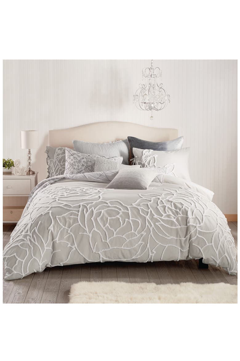 Chenille Rose Comforter & Sham Set, Alternate, color, GREY