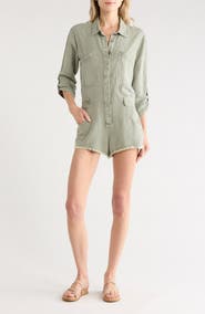 Young, Fabulous & Broke River Long Sleeve Raw Edge Linen Blend Romper