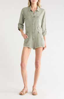 Young, Fabulous & Broke River Long Sleeve Raw Edge Linen Blend Romper