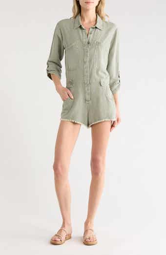 River Long Sleeve Raw Edge Linen Blend Romper