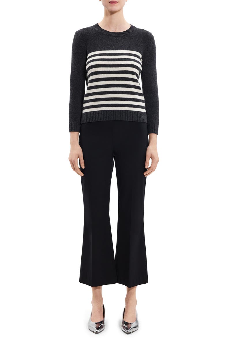 Theory Shrunken Stripe Wool & Cashmere Sweater, Alternate, color,
