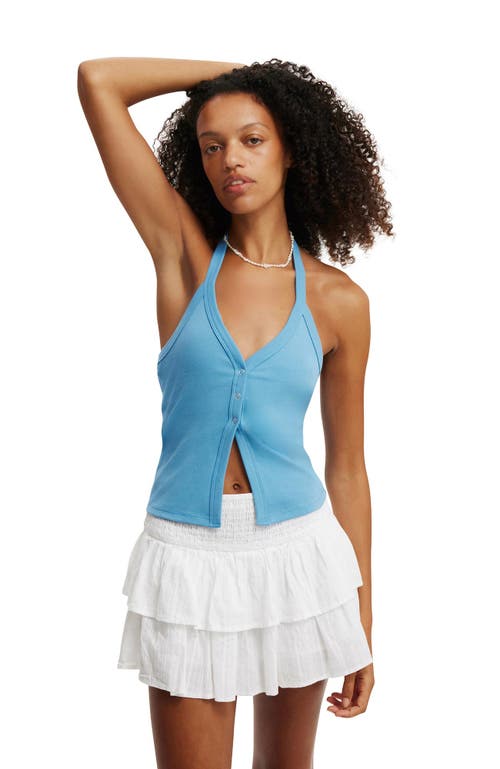 Cotton On Alexa Button Front Halter In Digital Blue