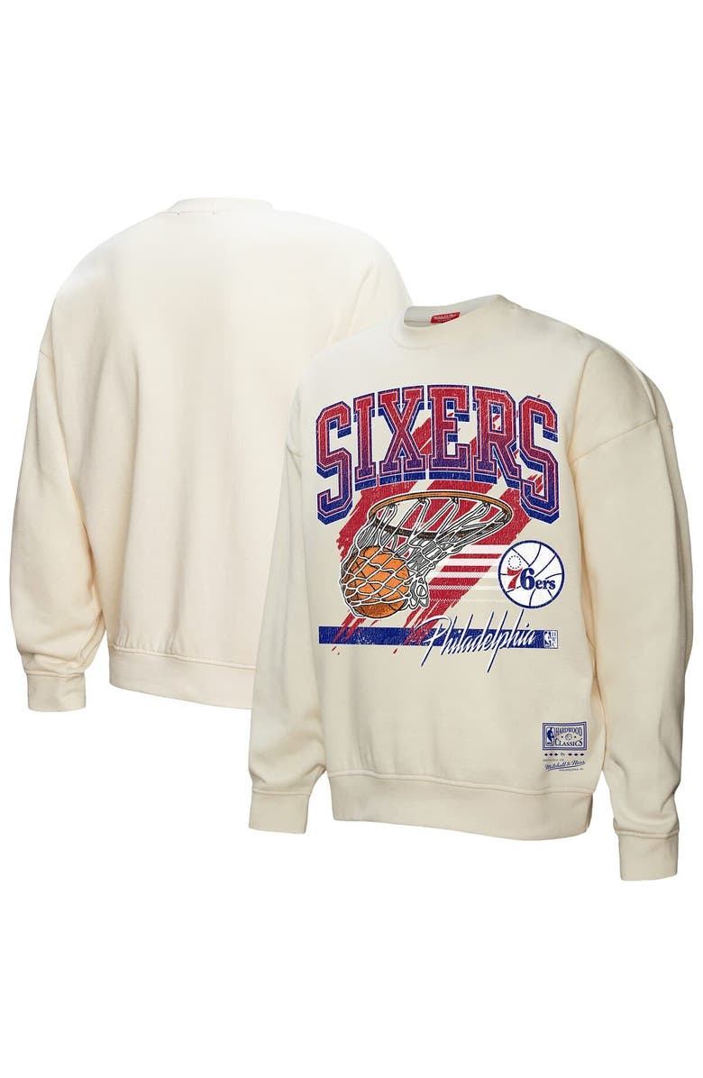 Mitchell & Ness Women's Mitchell & Ness Cream Philadelphia 76ers Brush Bucket Pullover Sweatshirt, Main, color, Cream