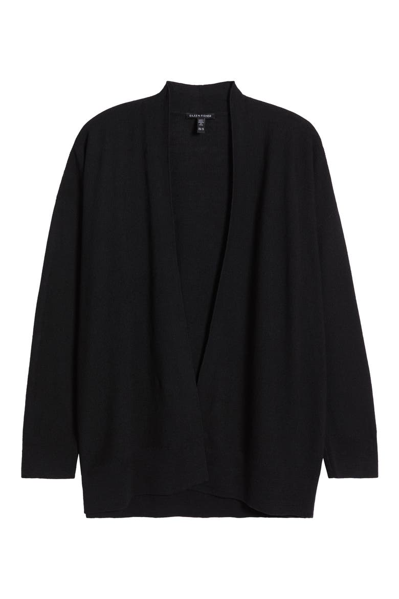 Organic Linen Blend Open Front Cardigan, Alternate, color, BLACK