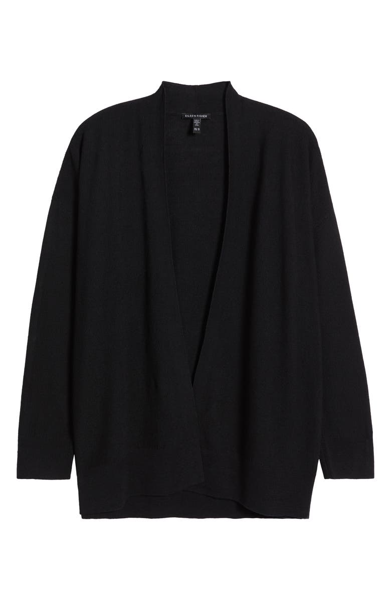 Eileen Fisher Organic Linen Blend Open Front Cardigan, Alternate, color, Black