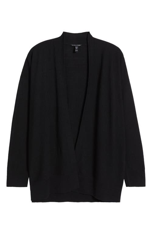 Eileen Fisher Organic Linen Blend Open Front Cardigan In Black