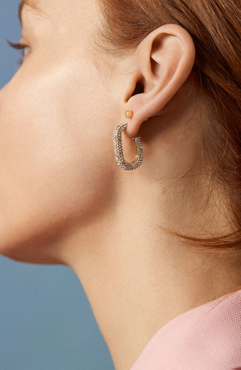 BaubleBar Pavé Oval Hoop Earrings, Alternate, color, Gold