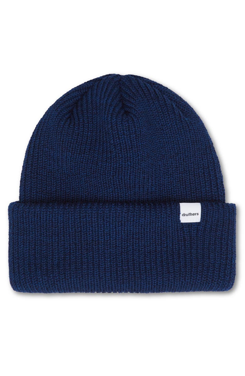 Druthers NYC Merino Wool Ribbed Beanie, Main, color, Navy