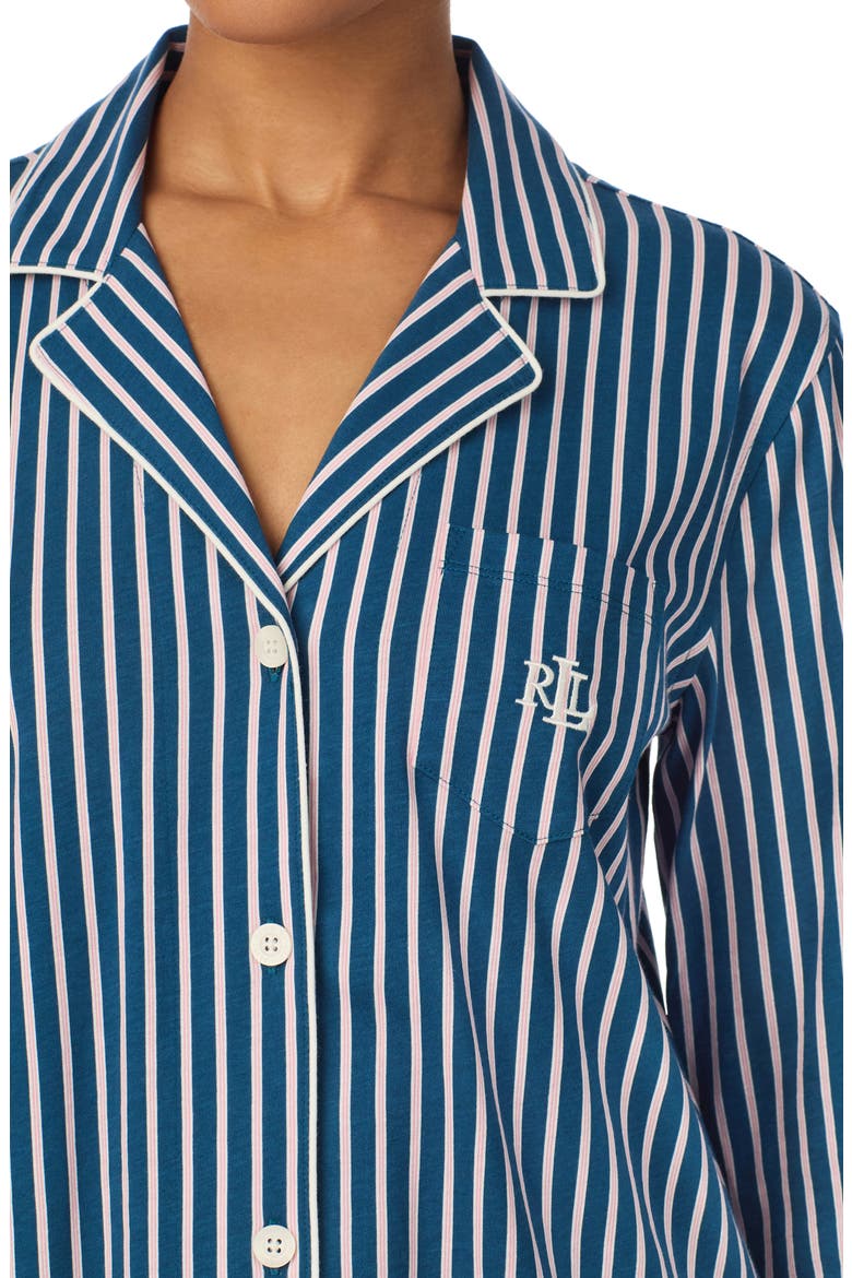 Print Cotton Blend Pajamas, Alternate, color, BLUE MULTI STRIPE