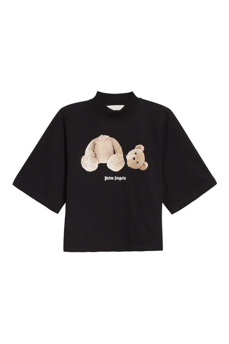 Bear Graphic Crop Cotton Tee, Alternate, color, BLACK BROWN