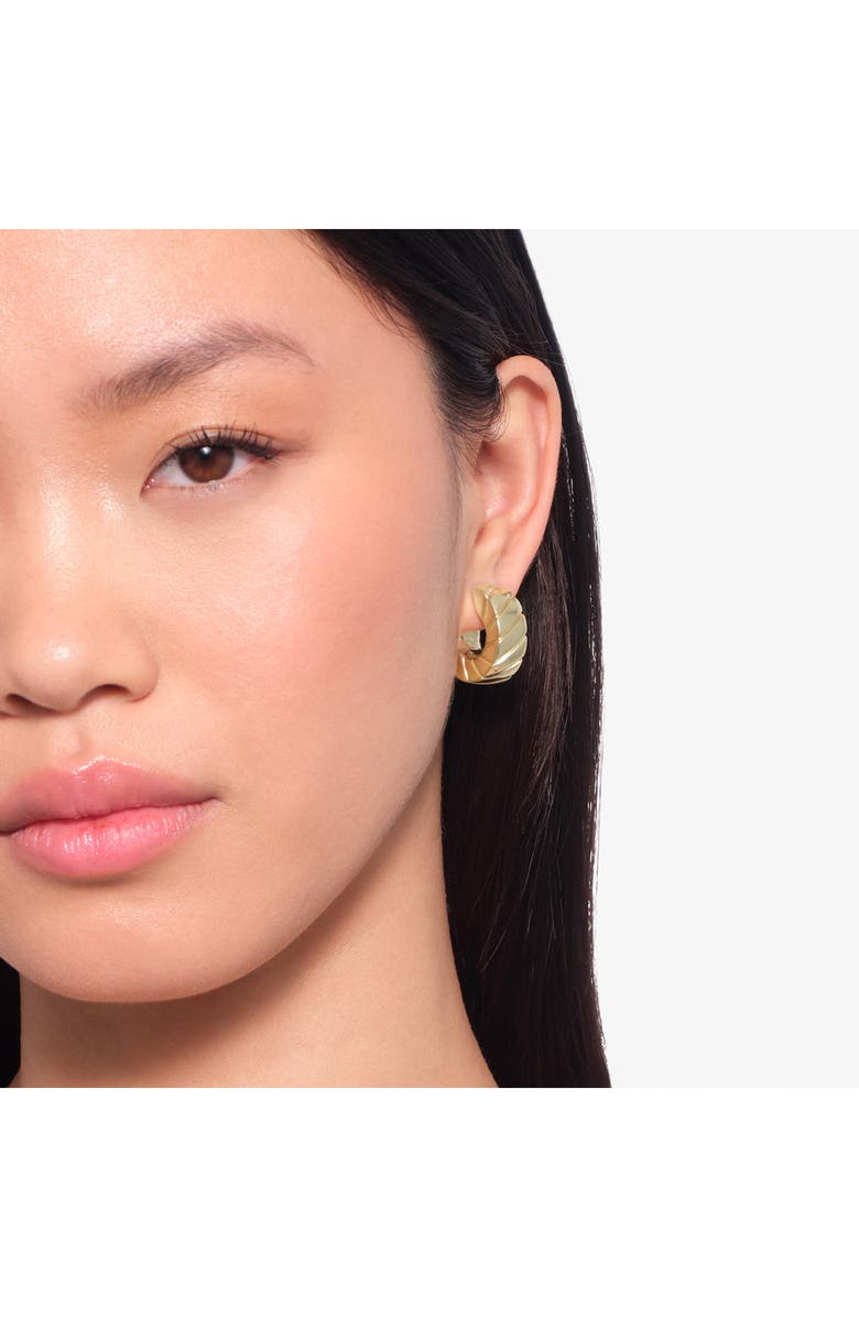 LANA 14K Gold Wide Grooved Huggie Hoop Earrings, Alternate, color, Yellow Gold