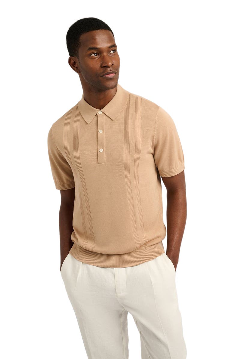 Onia Silk Ribbed Knit Polo, Alternate, color, Tan