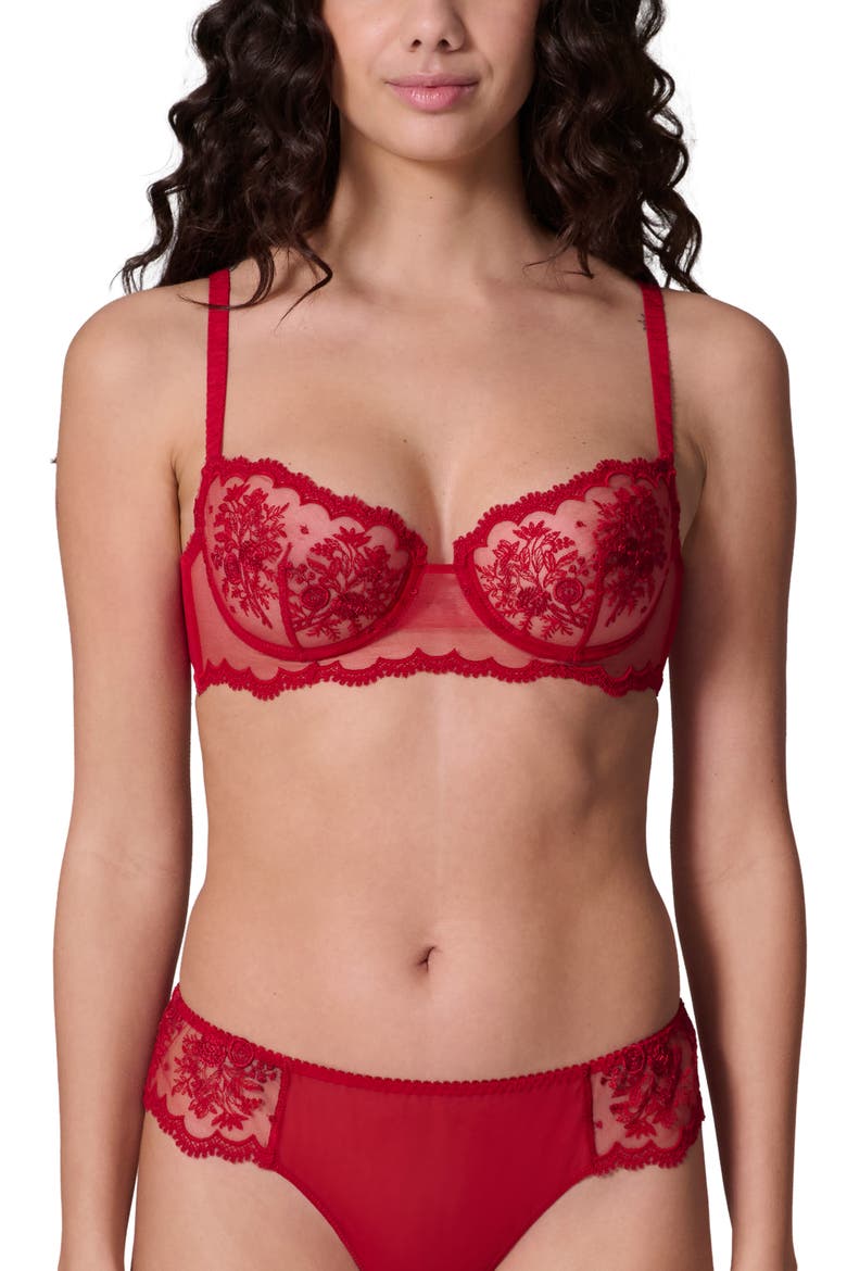 Intrigue Sheer Underwire Demi Bra, Main, color, OPERA RED