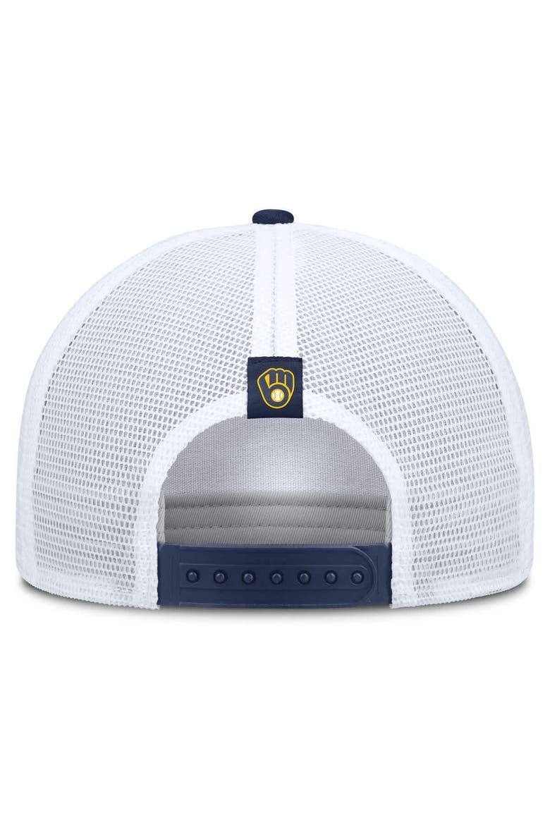 Men's Nike  Khaki/Navy Milwaukee Brewers Rise A-Frame Trucker Adjustable Hat, Alternate, color, Khaki