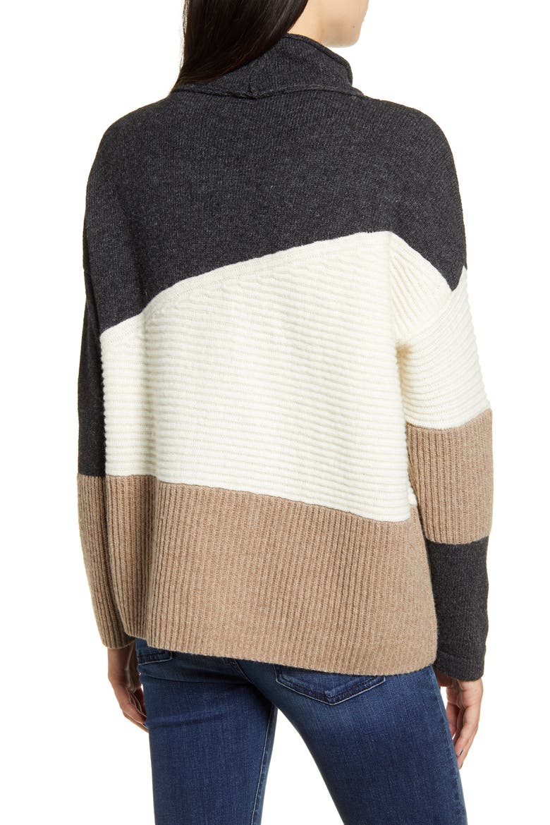 Patchwork Funnel Neck Sweater, Alternate, color, MOCHA MOUSSE MULTI