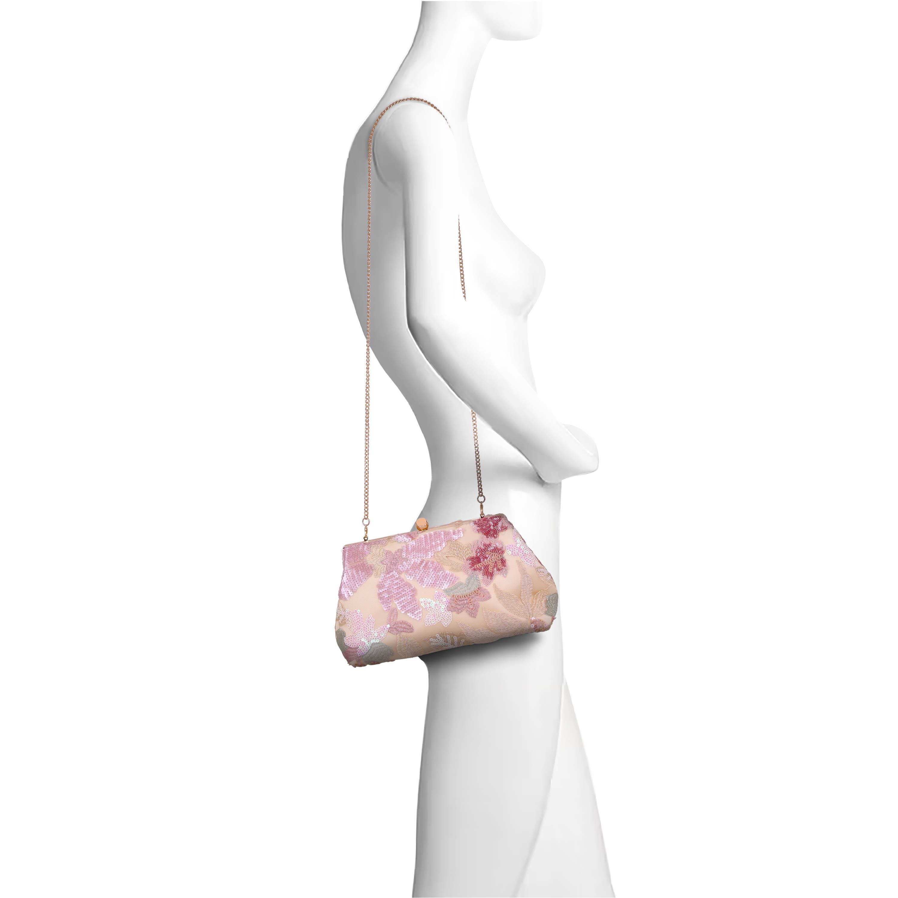 Elara Large Flora Sequin Pouch Clutch, Alternate, color, Teal