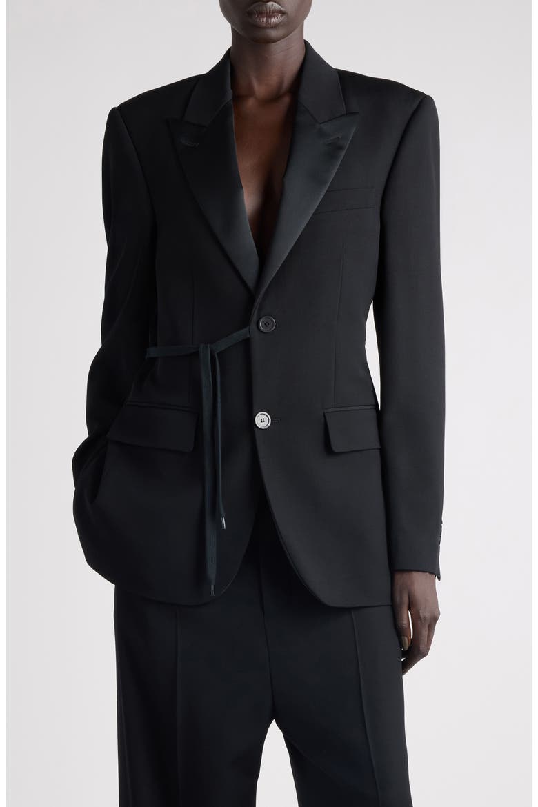Side Tie Wool Tuxedo Jacket, Main, color, BLACK