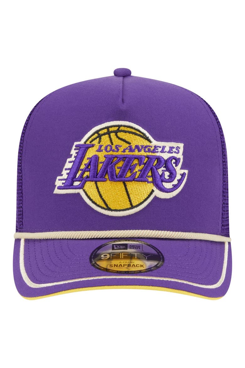 Men's New Era Purple Los Angeles Lakers Vintage Team Rope A-Frame 9FIFTY Snapback Hat, Alternate, color, Purple
