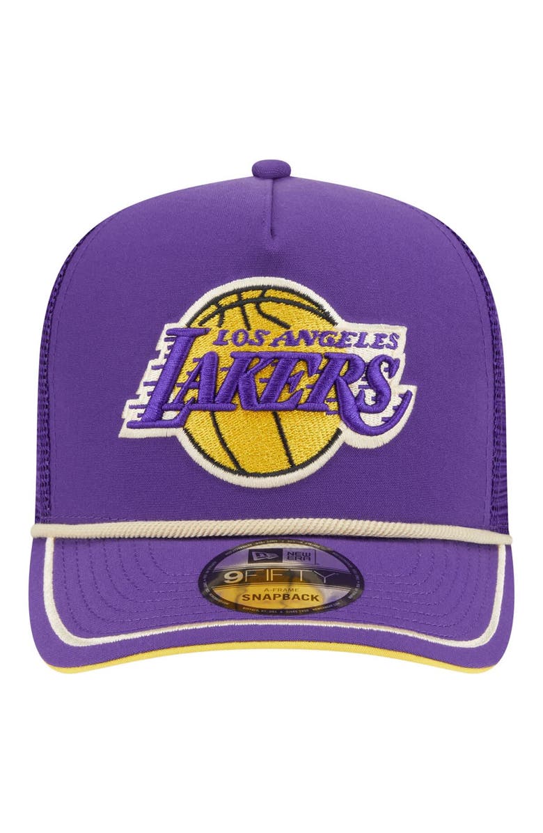 New Era Men's New Era Purple Los Angeles Lakers Vintage Team Rope A-Frame 9FIFTY Snapback Hat, Alternate, color, Purple