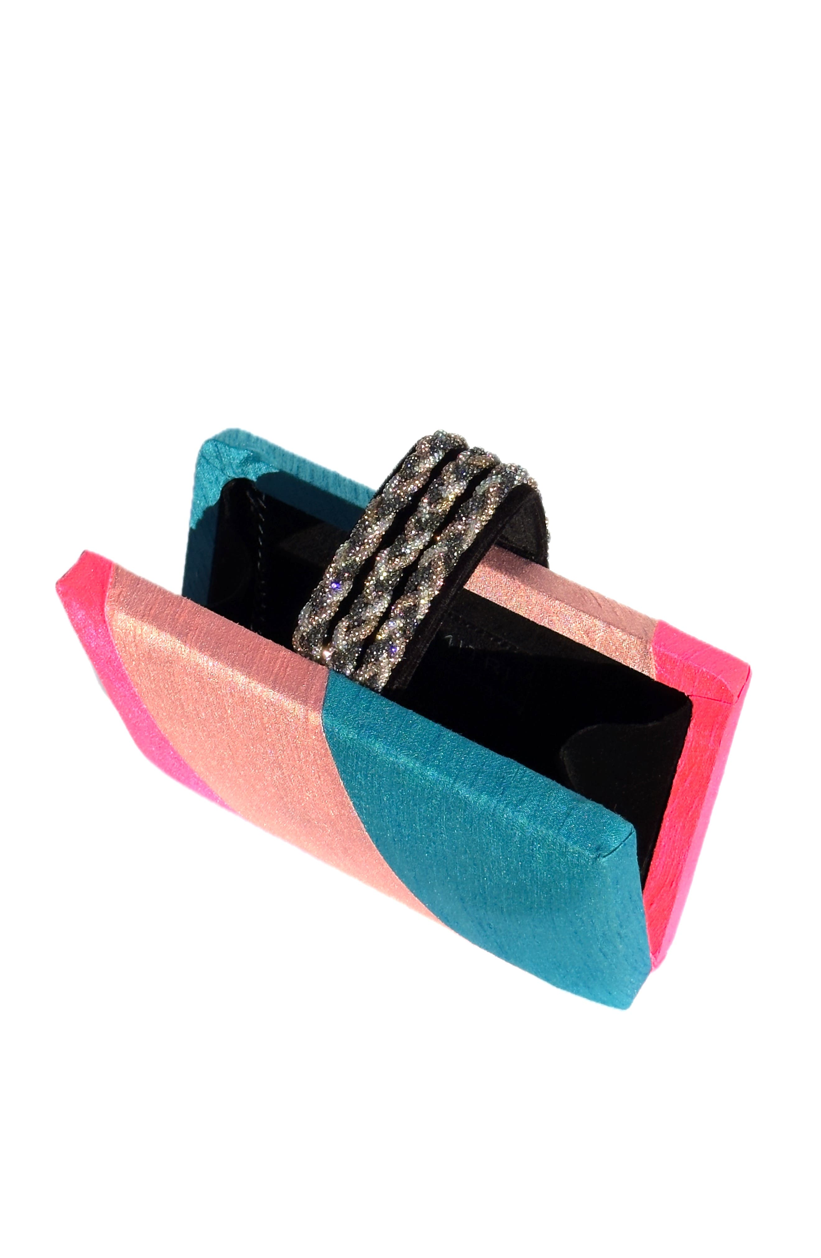 Diagonal Color Block Braided Fringe Clutch, Alternate, color, Sorbet
