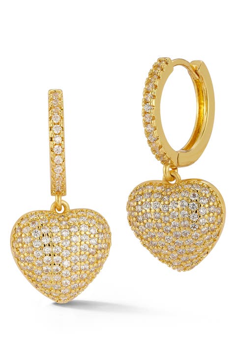 Pavé Cubic Zirconia Drop Huggie Hoop Earrings