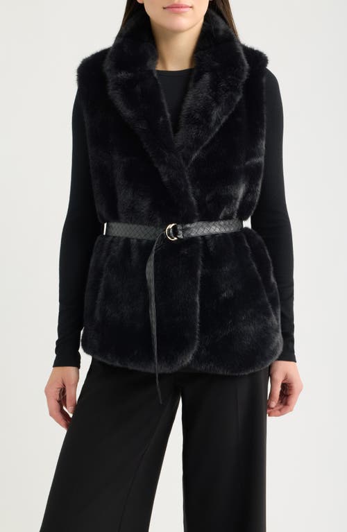 Tahari Asl Belted Faux Fur Vest In Black