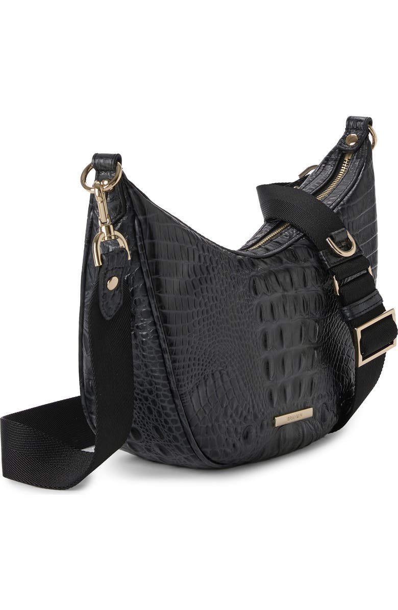 Brahmin Percy Croc Embossed Leather Shoulder Bag, Alternate, color, Black Alden Road